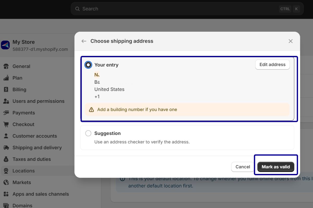 Modify location on Shopify
